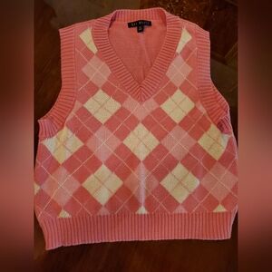 SAY WHAT? Pink Argyle V-Neck Sweater Vest
